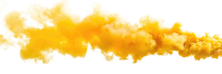 Thick yellow smoke cloud against a white isolated background creating dramatic visual effects