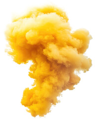 Thick yellow smoke billows against a white isolated background creating a dramatic effect