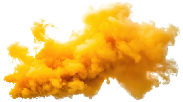 Thick yellow smoke billowing on a white isolated background captures vibrant and dynamic presence