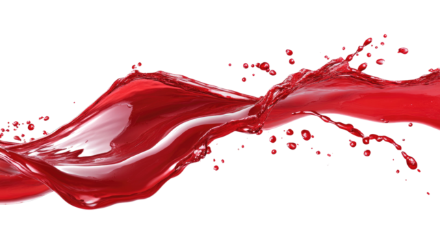 Captivating red liquid wave creating dynamic splashes against a white background