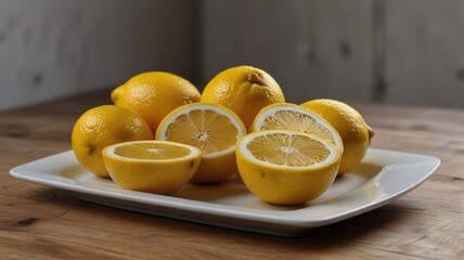Fresh Yellow Sliced Lemons on a Platter