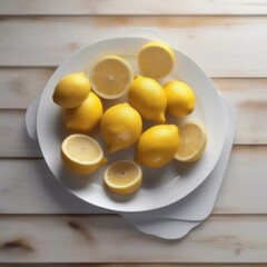 Fresh Yellow Sliced Lemons on a Plate Above View