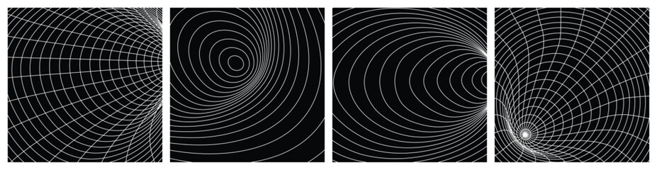 Abstract hole wireframe background vector line perspective grid element design illustration collection on black background