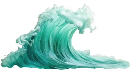 Wave of rich mint green liquid flowing against a white background
