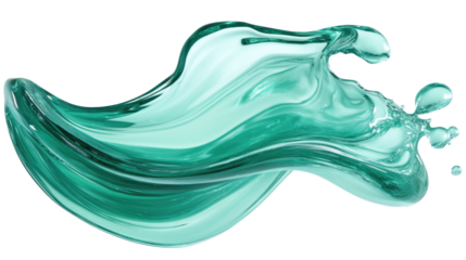 Rich mint green liquid wave flowing against a white isolated background