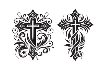 Cross tatoo silhouette logo vector Illustration on white background