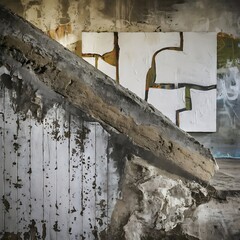 Grungy painted wall texture as background. Cracked concrete vintage wall background, old white painted wall. Background white painting