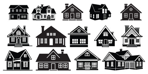house and building icons. Flat style houses symbols for apps and websites on white background. Real estate. Vector illustration