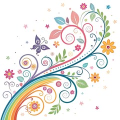 Whimsical floral design with colorful swirls pastel rainbow