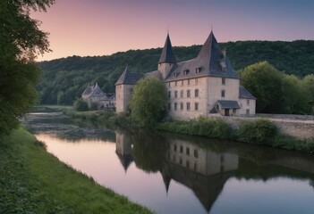 Naklejka premium A castle is reflected in a body of water