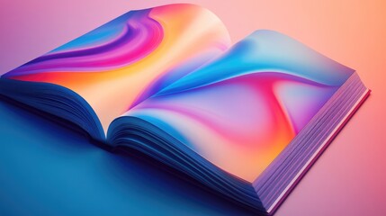 Vibrant digital art book open to pages of abstract colorful design reflecting creative energy and modern artistic expression