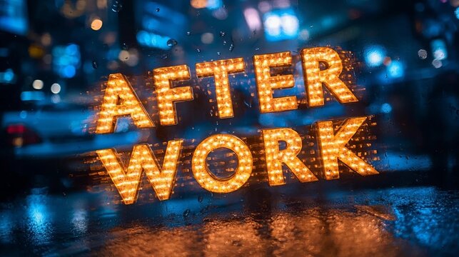 Text "AFTER WORK" with blurred abstract background.