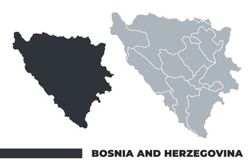 Obraz premium Bosnia flat and border outline vector maps