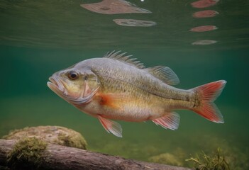 Fototapeta premium A fish is gracefully swimming in the water with its mouth wide open