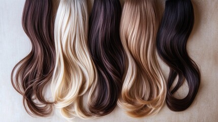 Fototapeta premium Various hair color swatches, studio shot, beauty, hair extensions