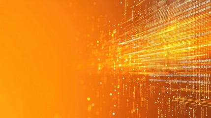 Illuminated Computer Code on Vibrant Orange Background with Abstract Digital Lines and Glowing Binary Data in a Futuristic Design
