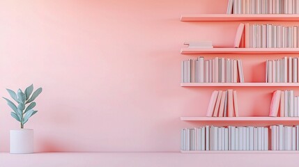 Stylish Modern Interior with Bookshelves and Potted Plant Accent