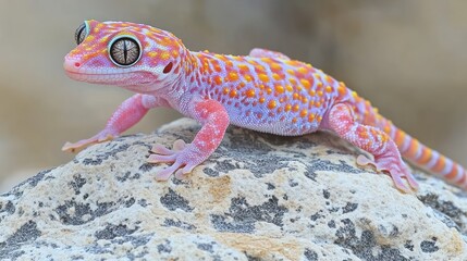 Obraz premium Vibrant gecko perched on a rock.
