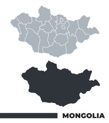 Mongolia flat and border outline vector maps