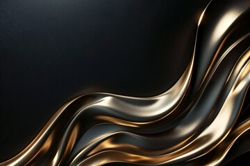 Luxury Gold Waves on Black Background with Sleek Metallic Highlights and Radiant Fluid Motion for Modern Abstract Elegance