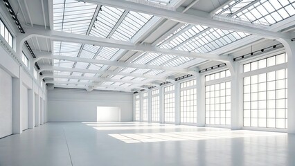 A bright empty interior space, showcasing clean white walls, a polished floor and windows that fill the room with natural light
