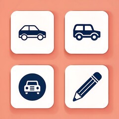 Obraz premium Navy blue car silhouettes pencil icons