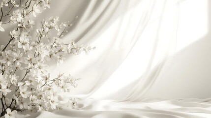 White Blossoms Adorn Elegant Draped Fabric