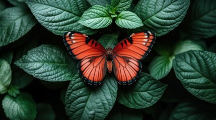 Obraz premium Orange Butterfly on Lush Green Foliage
