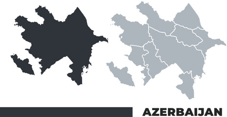 Azerbaijan flat and border outline vector maps