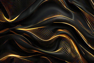 Naklejka premium Luxury Gold Waves on Black Background with Sleek Metallic Highlights and Radiant Fluid Motion for Modern Abstract Elegance