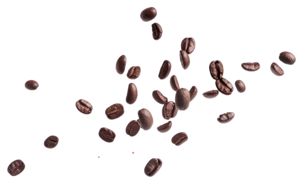 PNG Floating roasted coffee beans isolated