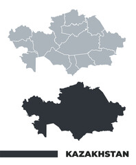 Kazakhstan flat and border outline vector maps