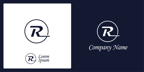 R Letter Logo and icon with stylized circle, editable vector