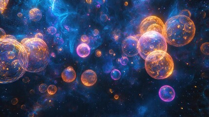 Luminous Celestial Spheres Drifting Through Cosmic Nebula