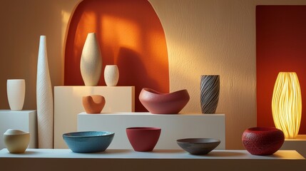 Modern ceramic decor with warm lighting