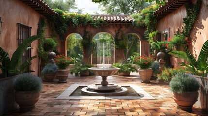 A small fountain front of entrance
