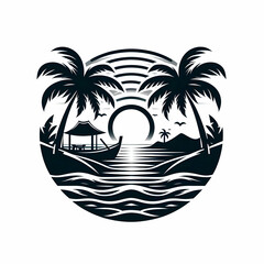 Obraz premium Tropical island ,sunset,illustration
