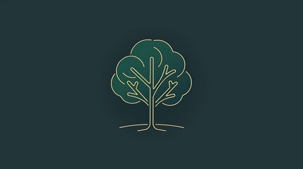 Clean linear icon of a tree, designed with simple lines and minimalistic style in dark green.,
