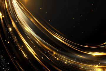 Luxury Gold Waves on Black Background with Sleek Metallic Highlights and Radiant Fluid Motion for Modern Abstract Elegance