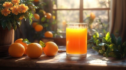 Fresh Orange Juice Drink Glass Sunlight Oranges Fruit Healthy Vitamin C