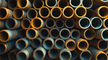 Stack of stainless steel pipes background , metallurgical industry backdrop concept image