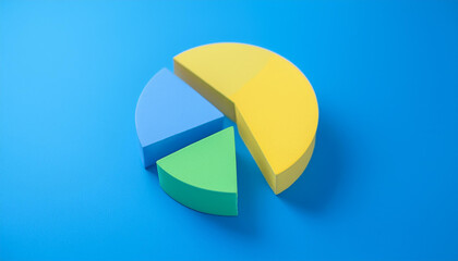 Obraz premium Colorful 3D pie chart on blue background. Perfect for visual data representation and infographic use