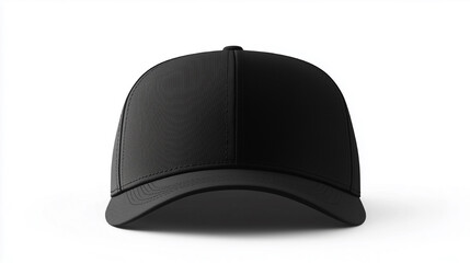 Mock up blank black snaback hat, white background. AI generated images.	