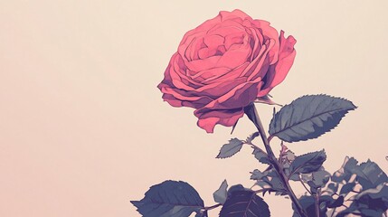A stunning pink rose in full bloom, showcasing delicate petals and rich green leaves against a soft, pastel background.