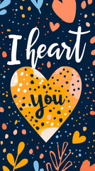 Postcard background or poster with text and big heart  for congratulations on Valentine's Day or for a declaration of love. illustration. raster