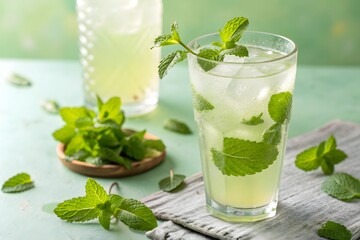 green lemonade with ice and mint