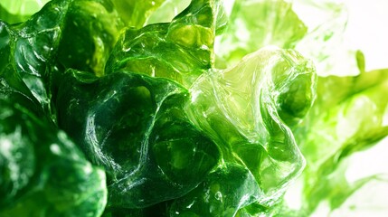 Close-up of vibrant green gelatinous texture, creating an abstract visual with a mix of transparency and light.