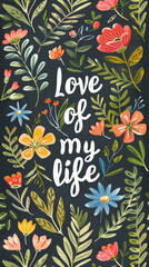 Postcard background or poster with text  and flower  for congratulations on Valentine's Day or for a declaration of love. illustration. raster