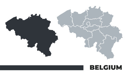 Obraz premium Belgium flat and border outline vector maps