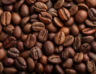 Fototapeta premium A pile of dark roasted coffee beans as background.